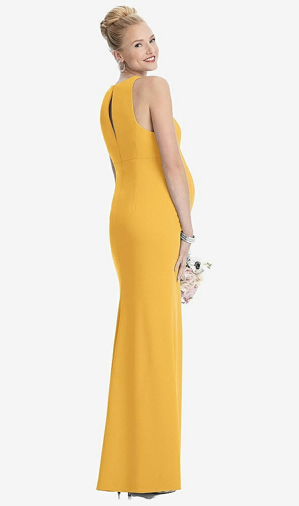 Back View - NYC Yellow Sleeveless Halter Maternity Dress with Front Slit