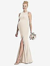 Front View Thumbnail - Oat Sleeveless Halter Maternity Dress with Front Slit