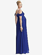 Rear View Thumbnail - Cobalt Blue Draped Cold-Shoulder Chiffon Maternity Dress