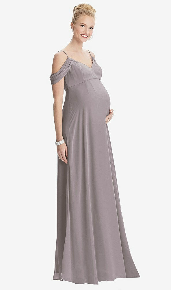 Front View - Cashmere Gray Draped Cold-Shoulder Chiffon Maternity Dress