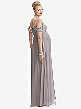 Rear View Thumbnail - Cashmere Gray Draped Cold-Shoulder Chiffon Maternity Dress