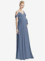 Front View Thumbnail - Larkspur Blue Draped Cold-Shoulder Chiffon Maternity Dress