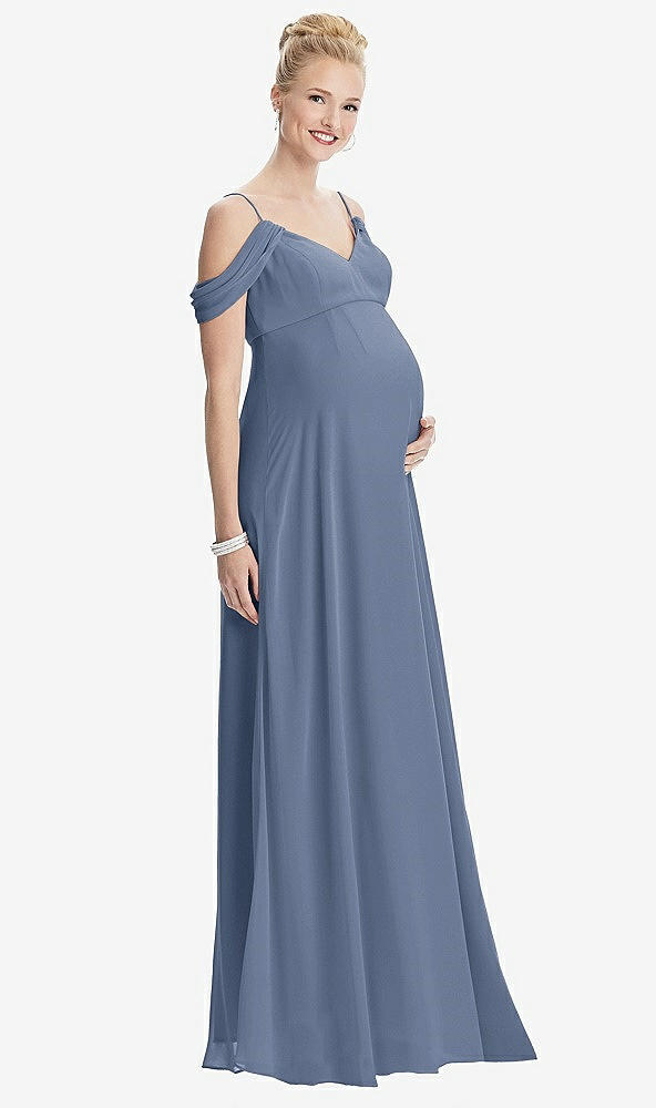Front View - Larkspur Blue Draped Cold-Shoulder Chiffon Maternity Dress