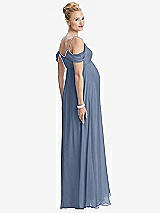 Rear View Thumbnail - Larkspur Blue Draped Cold-Shoulder Chiffon Maternity Dress