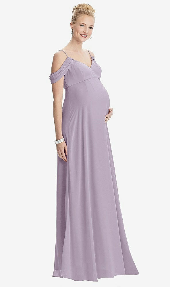 Front View - Lilac Haze Draped Cold-Shoulder Chiffon Maternity Dress