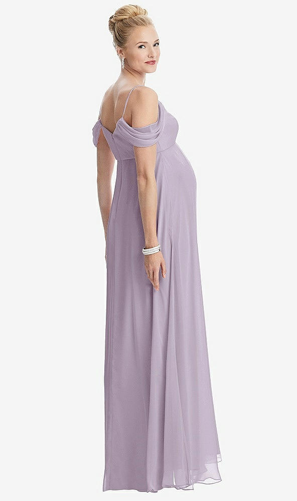 Back View - Lilac Haze Draped Cold-Shoulder Chiffon Maternity Dress