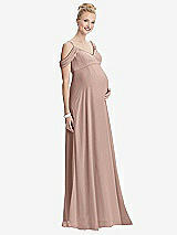 Front View Thumbnail - Neu Nude Draped Cold-Shoulder Chiffon Maternity Dress