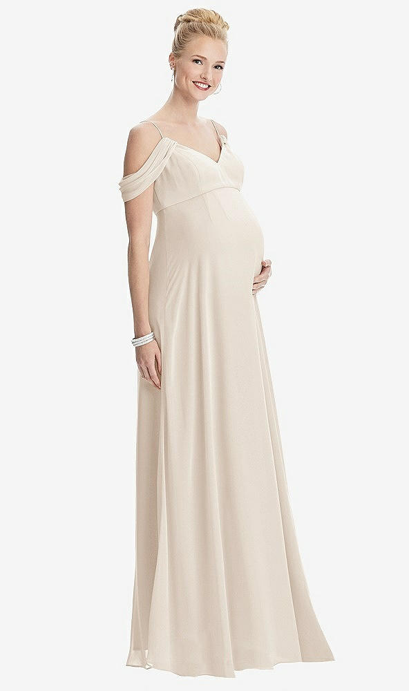 Front View - Oat Draped Cold-Shoulder Chiffon Maternity Dress
