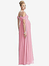 Rear View Thumbnail - Peony Pink Draped Cold-Shoulder Chiffon Maternity Dress