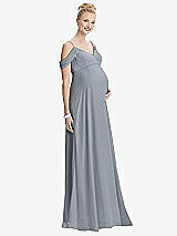 Front View Thumbnail - Platinum Draped Cold-Shoulder Chiffon Maternity Dress