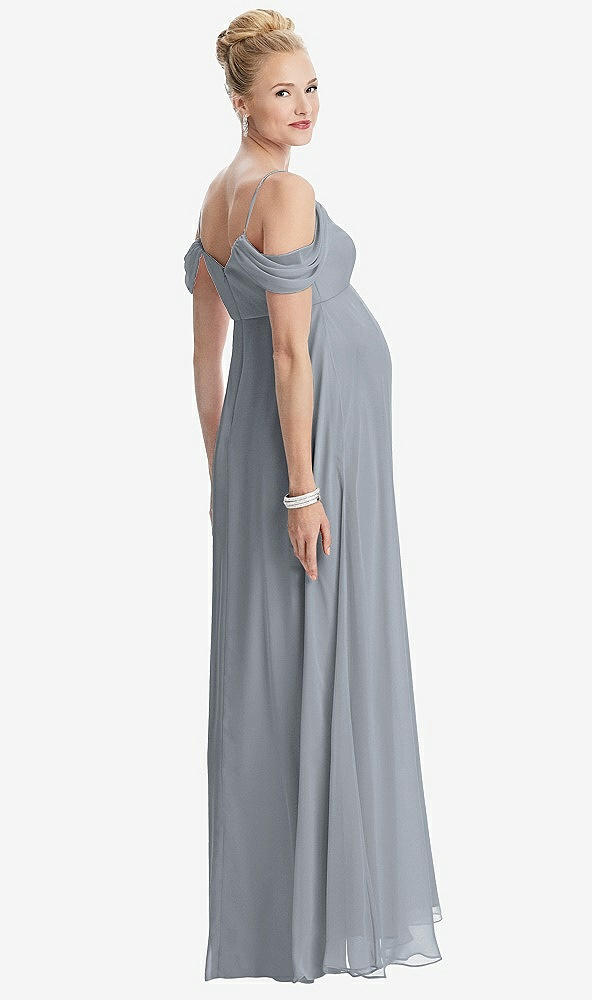 Back View - Platinum Draped Cold-Shoulder Chiffon Maternity Dress