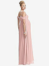 Rear View Thumbnail - Rose - PANTONE Rose Quartz Draped Cold-Shoulder Chiffon Maternity Dress