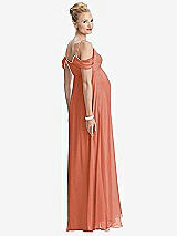 Rear View Thumbnail - Terracotta Copper Draped Cold-Shoulder Chiffon Maternity Dress