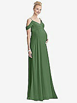 Front View Thumbnail - Vineyard Green Draped Cold-Shoulder Chiffon Maternity Dress