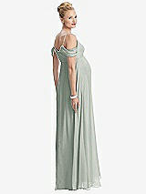 Rear View Thumbnail - Willow Green Draped Cold-Shoulder Chiffon Maternity Dress