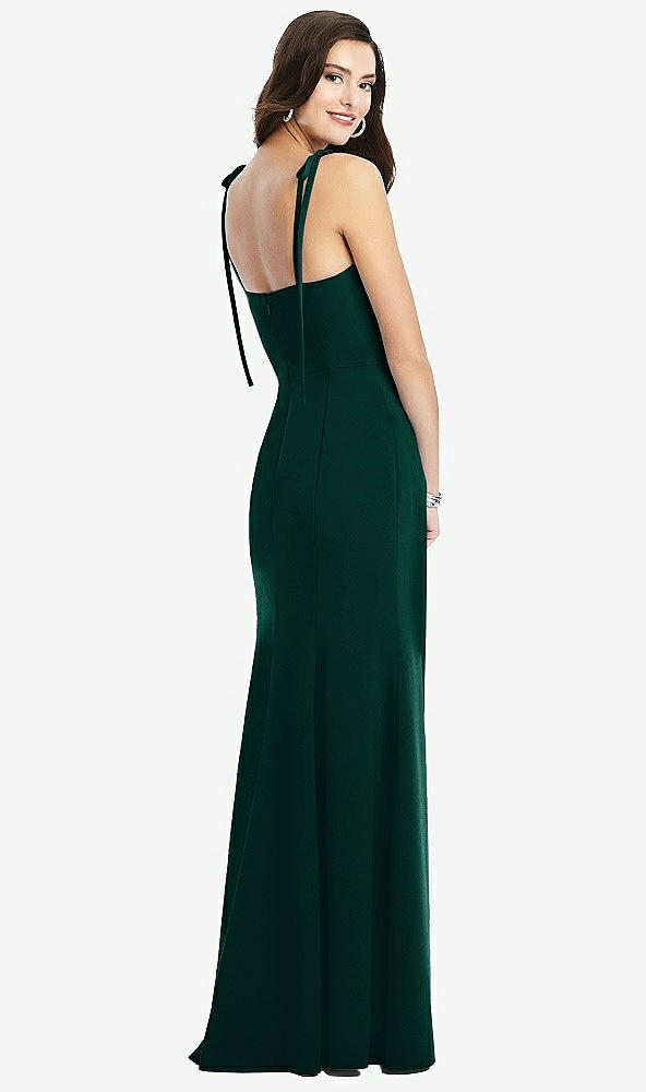 Back View - Evergreen Bustier Crepe Gown with Adjustable Bow Straps