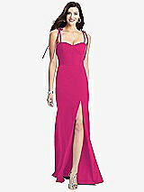Front View Thumbnail - Think Pink Bustier Crepe Gown with Adjustable Bow Straps