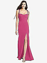 Front View Thumbnail - Tea Rose Bustier Crepe Gown with Adjustable Bow Straps