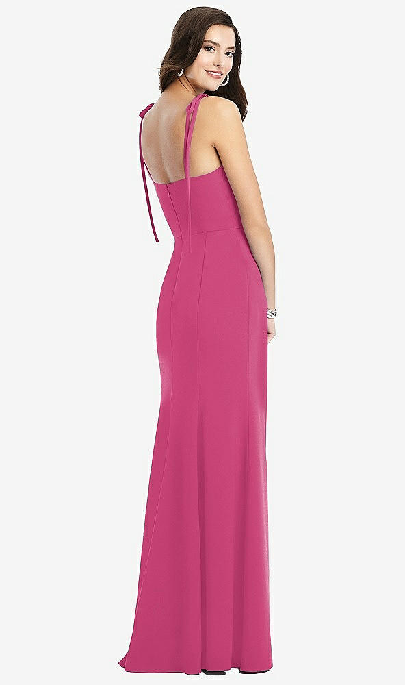 Back View - Tea Rose Bustier Crepe Gown with Adjustable Bow Straps
