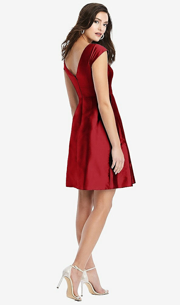 Back View - Garnet Cap Sleeve Pleated Skirt Cocktail Dress with Pockets