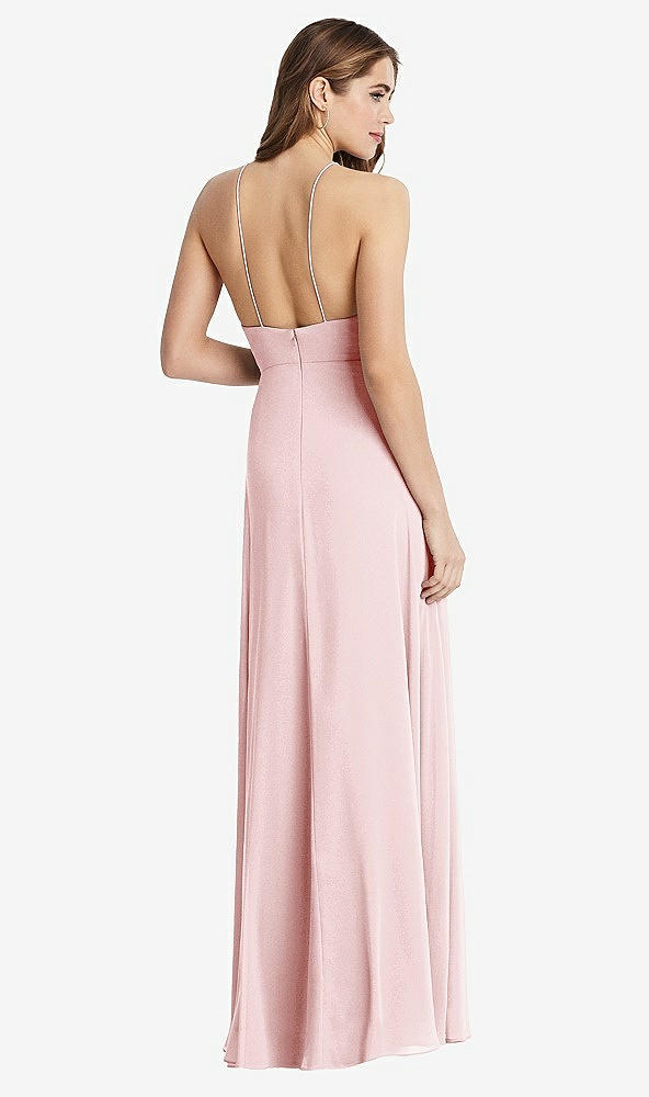 Back View - Ballet Pink High Neck Chiffon Maxi Dress with Front Slit - Lela