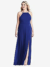 Alt View 1 Thumbnail - Cobalt Blue High Neck Chiffon Maxi Dress with Front Slit - Lela