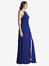 Side View Thumbnail - Cobalt Blue High Neck Chiffon Maxi Dress with Front Slit - Lela
