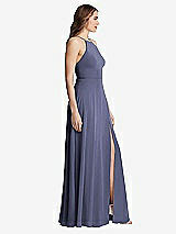 Side View Thumbnail - French Blue High Neck Chiffon Maxi Dress with Front Slit - Lela