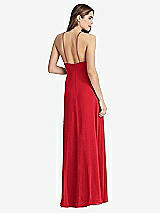 Rear View Thumbnail - Parisian Red High Neck Chiffon Maxi Dress with Front Slit - Lela
