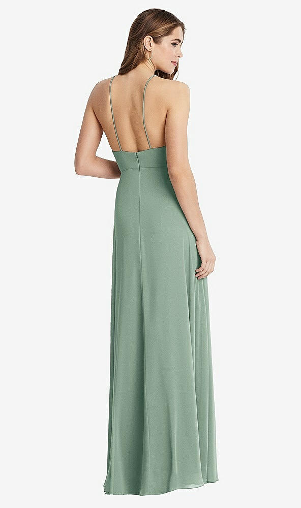 Back View - Seagrass High Neck Chiffon Maxi Dress with Front Slit - Lela