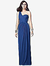 Alt View 1 Thumbnail - Classic Blue One-Shoulder Draped Maxi Dress with Front Slit - Aeryn