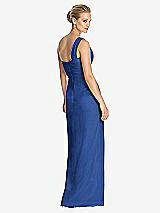 Rear View Thumbnail - Classic Blue One-Shoulder Draped Maxi Dress with Front Slit - Aeryn