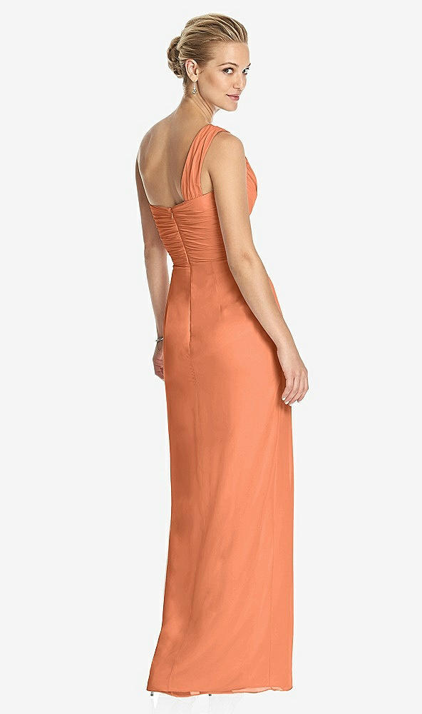 Back View - Sweet Melon One-Shoulder Draped Maxi Dress with Front Slit - Aeryn