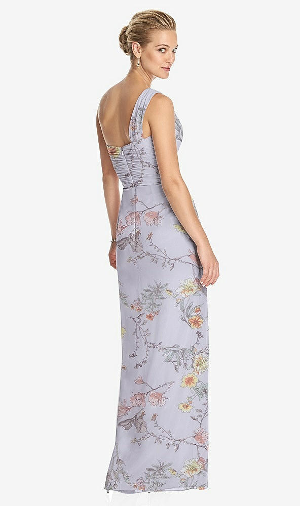 Back View - Butterfly Botanica Silver Dove One-Shoulder Draped Maxi Dress with Front Slit - Aeryn