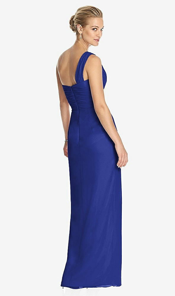 Back View - Cobalt Blue One-Shoulder Draped Maxi Dress with Front Slit - Aeryn