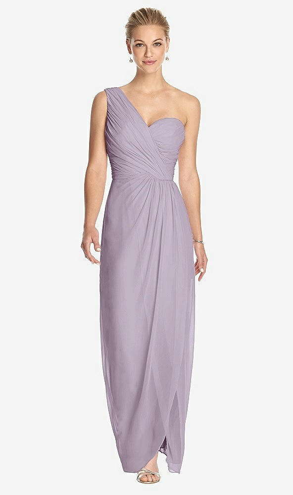 Front View - Lilac Haze One-Shoulder Draped Maxi Dress with Front Slit - Aeryn
