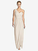 Front View Thumbnail - Oat One-Shoulder Draped Maxi Dress with Front Slit - Aeryn