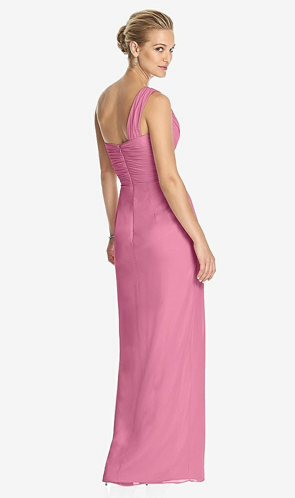 Back View - Orchid Pink One-Shoulder Draped Maxi Dress with Front Slit - Aeryn