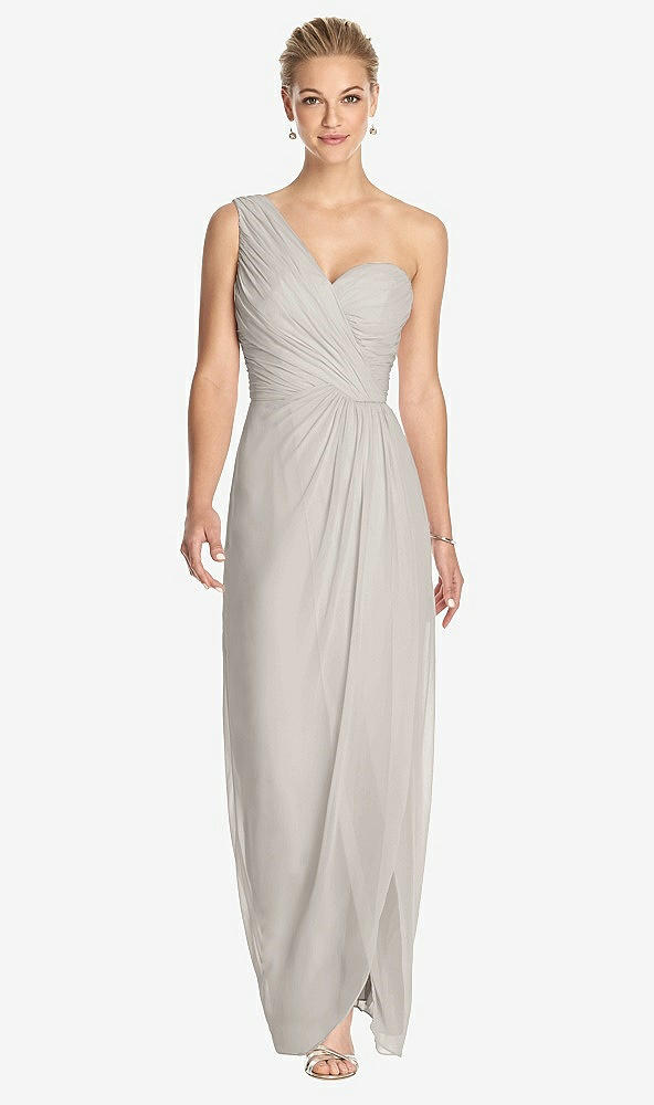 Front View - Oyster One-Shoulder Draped Maxi Dress with Front Slit - Aeryn