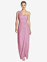 Front View Thumbnail - Powder Pink One-Shoulder Draped Maxi Dress with Front Slit - Aeryn