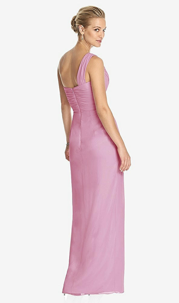 Back View - Powder Pink One-Shoulder Draped Maxi Dress with Front Slit - Aeryn