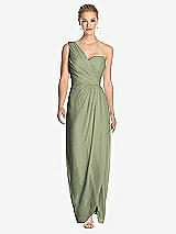 Front View Thumbnail - Sage One-Shoulder Draped Maxi Dress with Front Slit - Aeryn