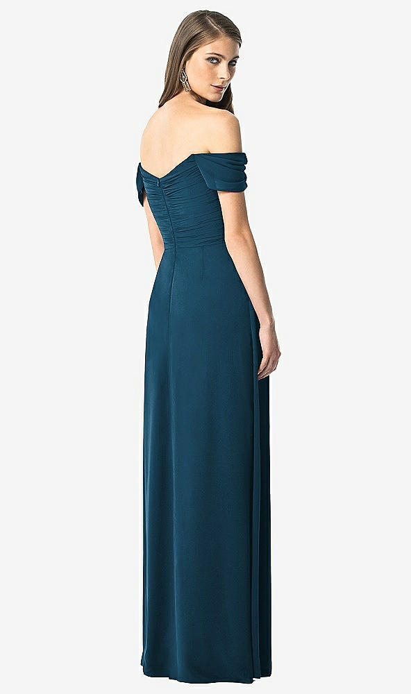 Back View - Atlantic Blue Off-the-Shoulder Ruched Chiffon Maxi Dress - Alessia
