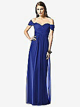 Front View Thumbnail - Cobalt Blue Off-the-Shoulder Ruched Chiffon Maxi Dress - Alessia