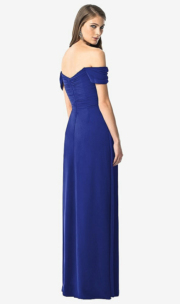 Back View - Cobalt Blue Off-the-Shoulder Ruched Chiffon Maxi Dress - Alessia