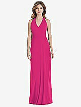 Rear View Thumbnail - Think Pink V-Neck Halter Chiffon Maxi Dress - Taryn