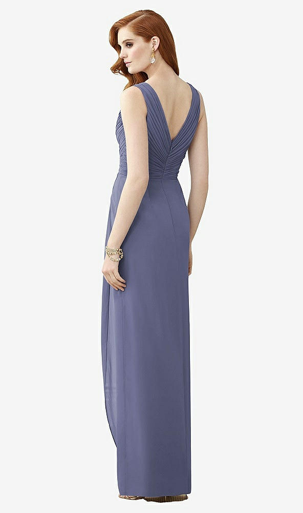 Back View - French Blue Sleeveless Draped Faux Wrap Maxi Dress - Dahlia