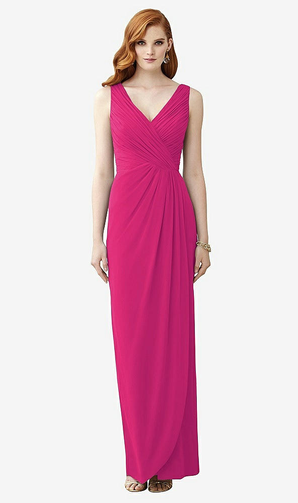 Front View - Think Pink Sleeveless Draped Faux Wrap Maxi Dress - Dahlia