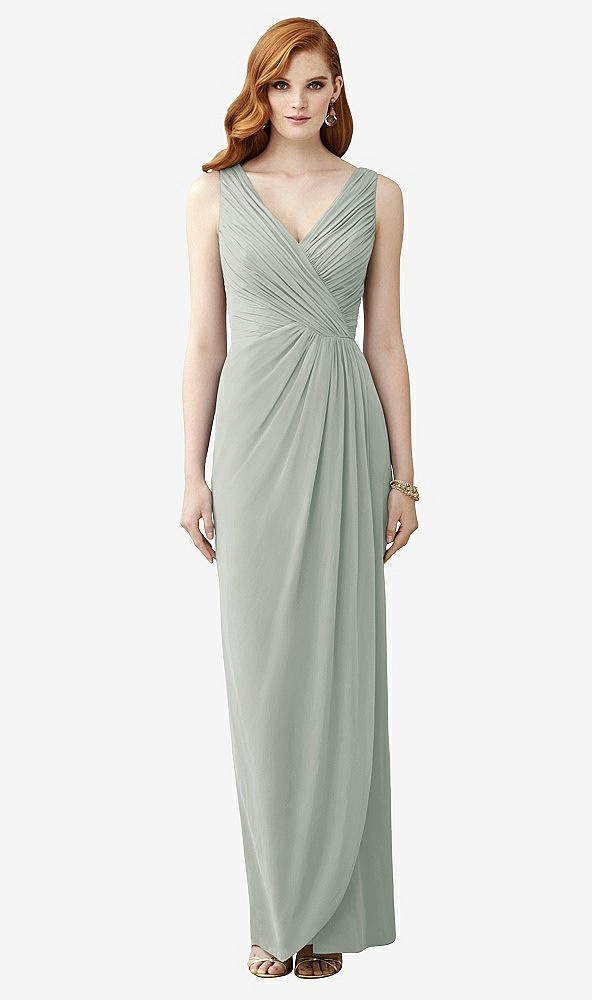Front View - Willow Green Sleeveless Draped Faux Wrap Maxi Dress - Dahlia