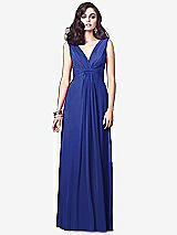 Front View Thumbnail - Cobalt Blue Draped V-Neck Shirred Chiffon Maxi Dress